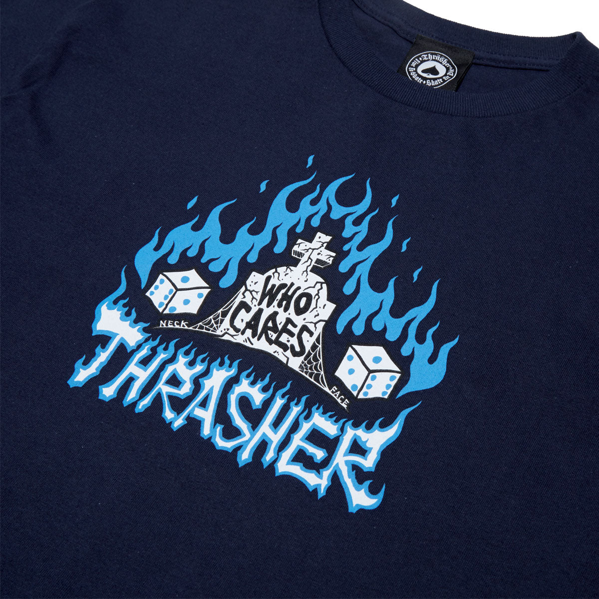 Thrasher Who Cares By Neckface T-Shirt - Navy image 2