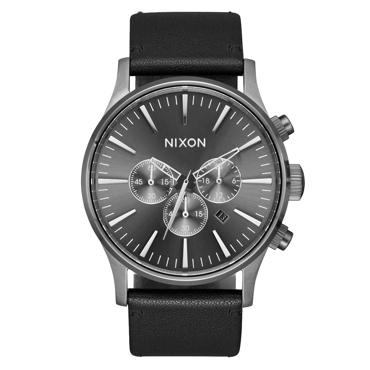 Nixon Sentry Chrono Leather Watch - All Gunmetal/Black image 1