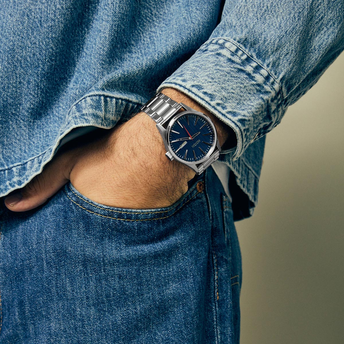 Nixon Sentry Stainless Steel Watch - Silver/Indigo image 5