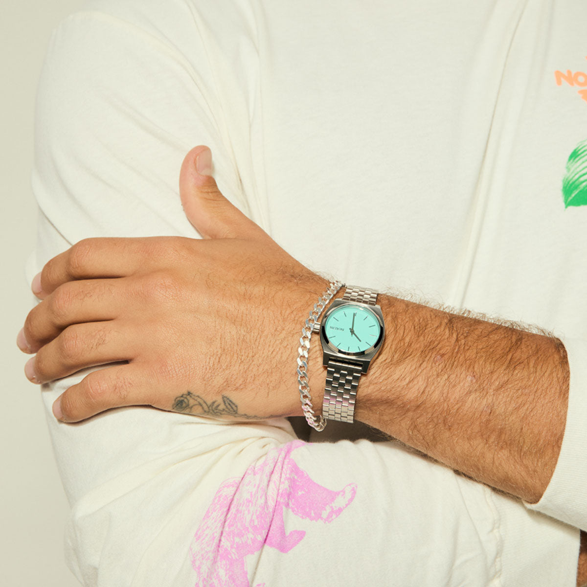 Nixon Medium Time Teller Watch - Silver/Turquoise image 5
