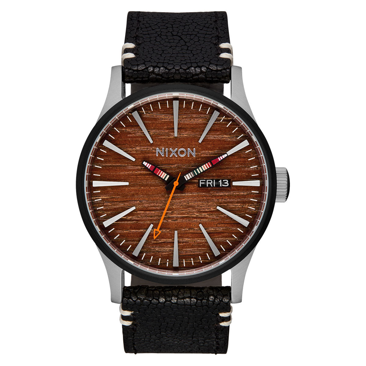 Nixon Sentry Leather Watch - Silver/Rosewood/Black image 1