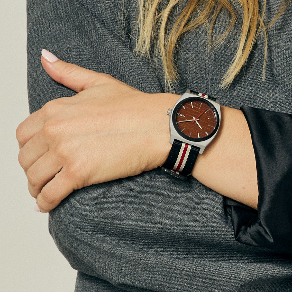 Nixon Time Teller Nylon Watch - Silver/Rosewood/Black Stripe image 5