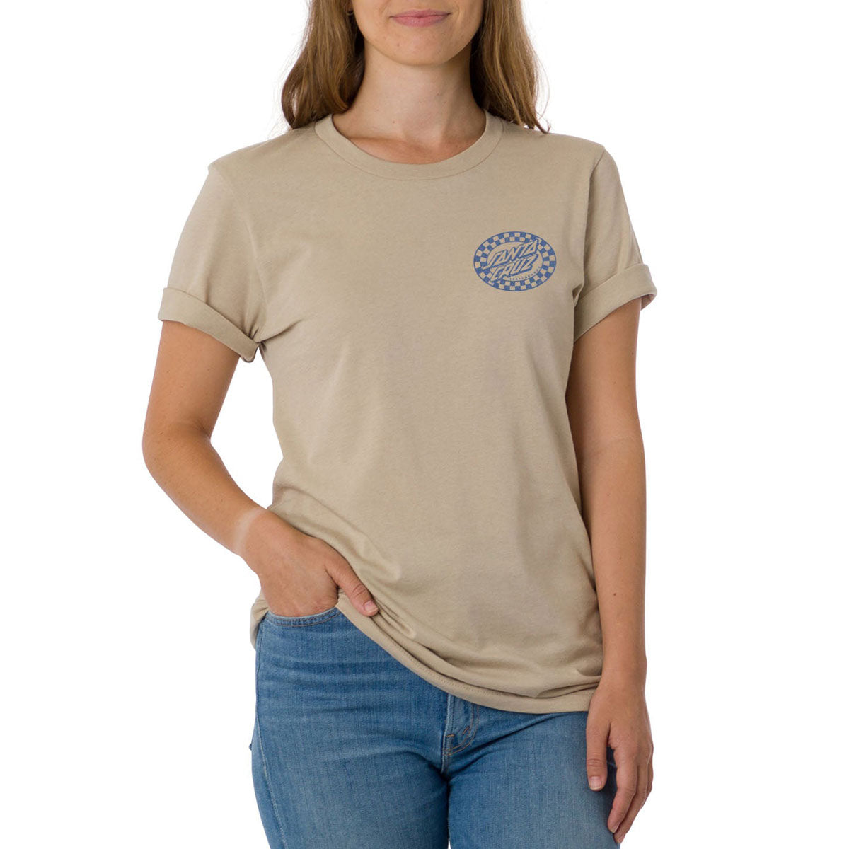 Santa Cruz Womens Check Oval Mono Boyfriend T-Shirt - Tan image 1