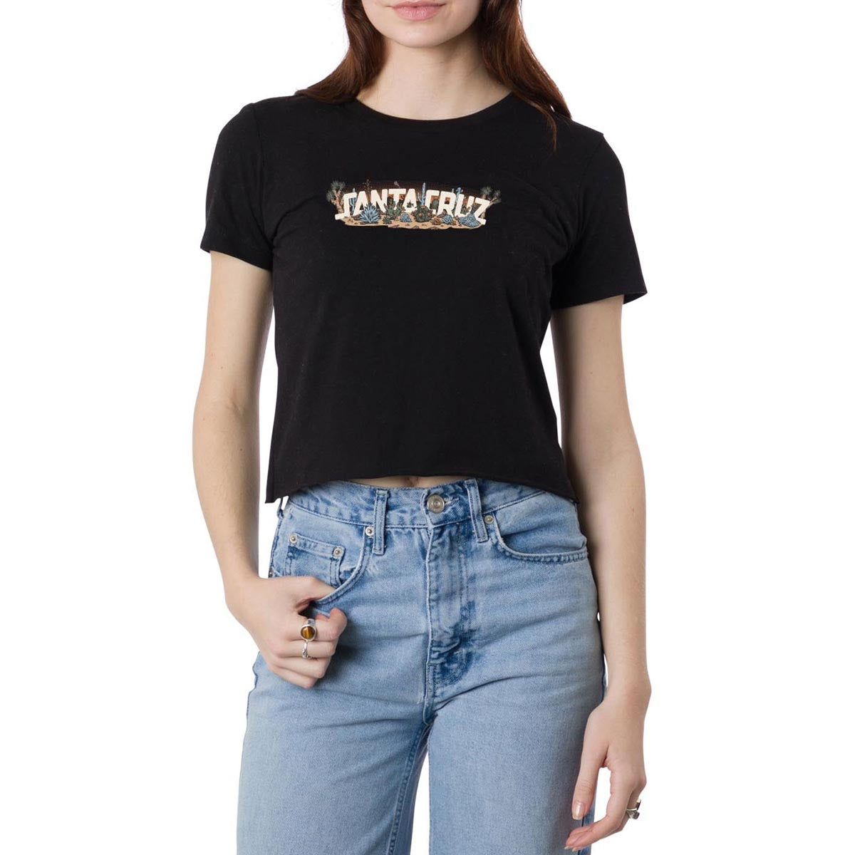 Santa Cruz Womens Desert Strip Crop Fitted T-Shirt - Black image 1