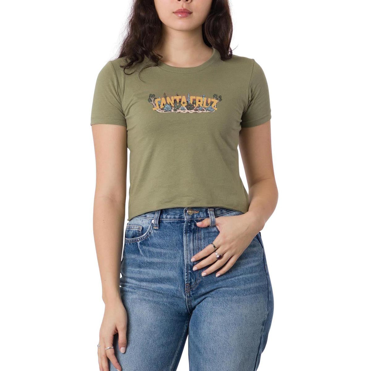 Santa Cruz Womens Desert Strip Crop Fitted T-Shirt - Light Olive image 1