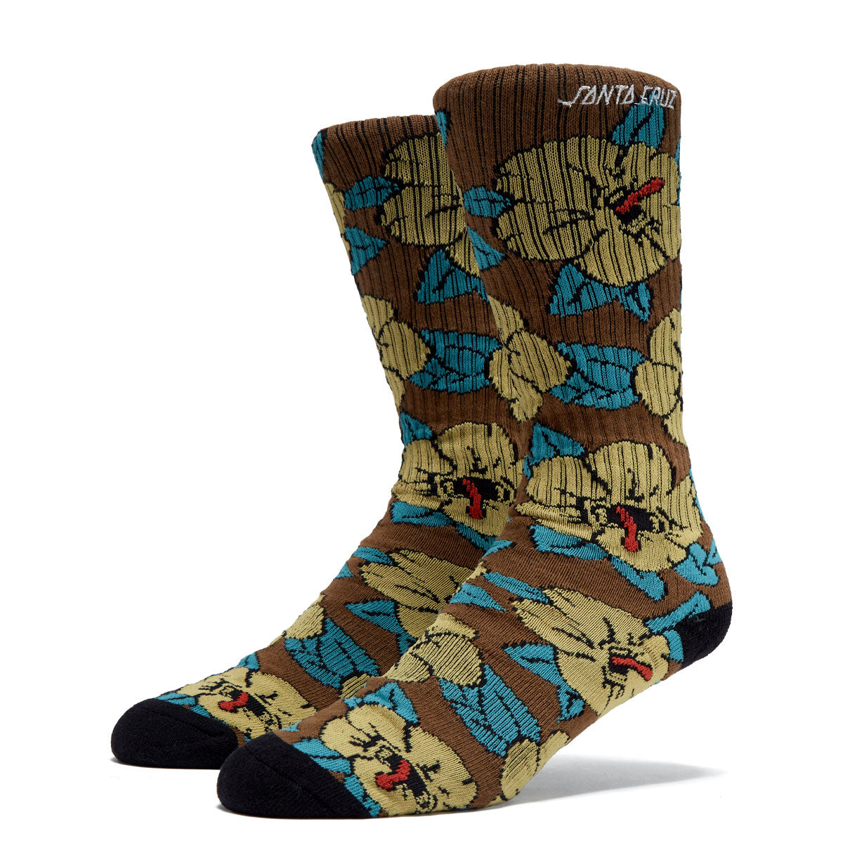 Santa Cruz Screaming Hibiscus Mid Crew Socks - Brown image 1