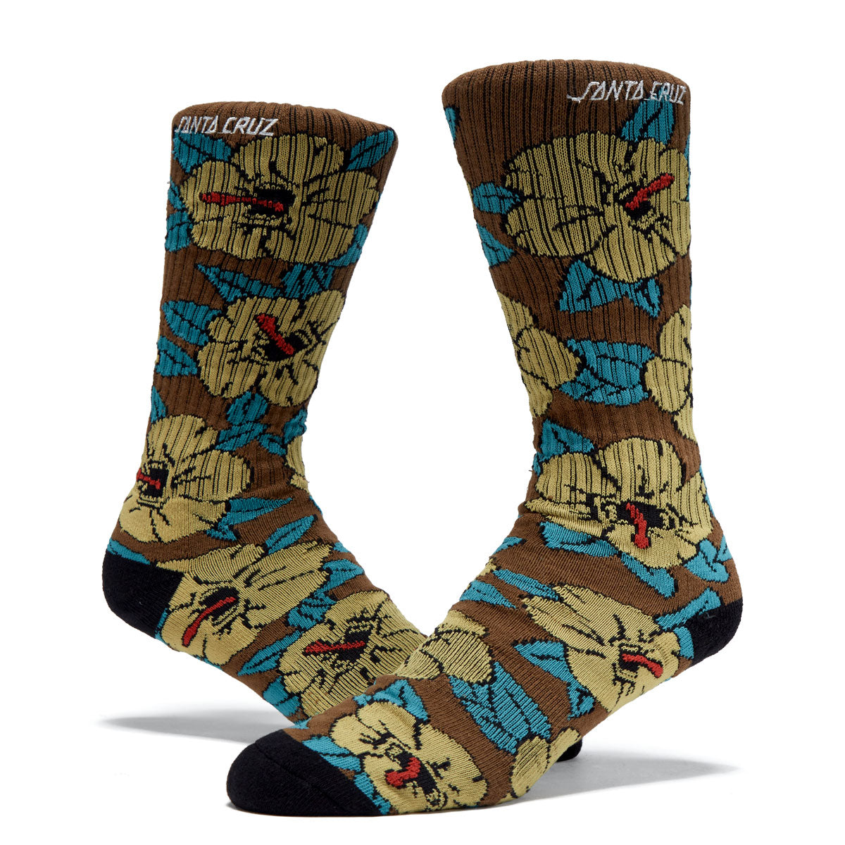 Santa Cruz Screaming Hibiscus Mid Crew Socks - Brown image 2