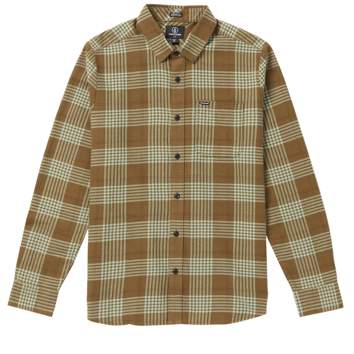 Volcom Caden Plaid Long Sleeve Shirt - Mud/Mud image 1