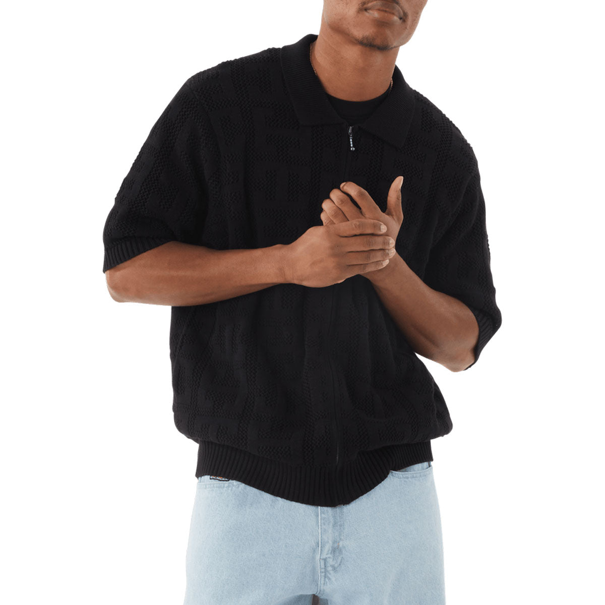 HUF Monogram Jacquard Zip Sweater - Black image 1