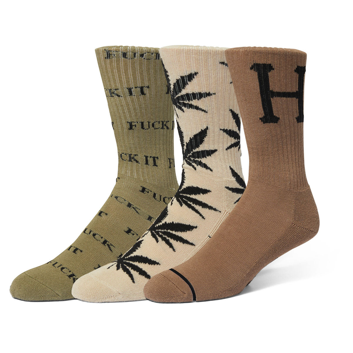 HUF Variety 3 Pack of Socks - Cream/Olive/Brown image 1