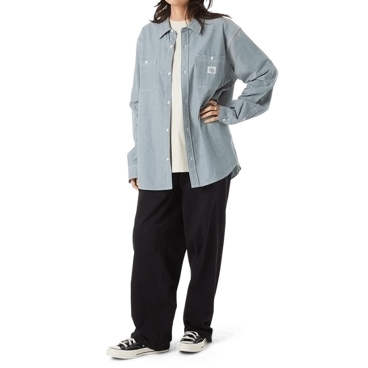 HUF Total Eclipse Chambray Long Sleeve Shirt - Light Blue image 6