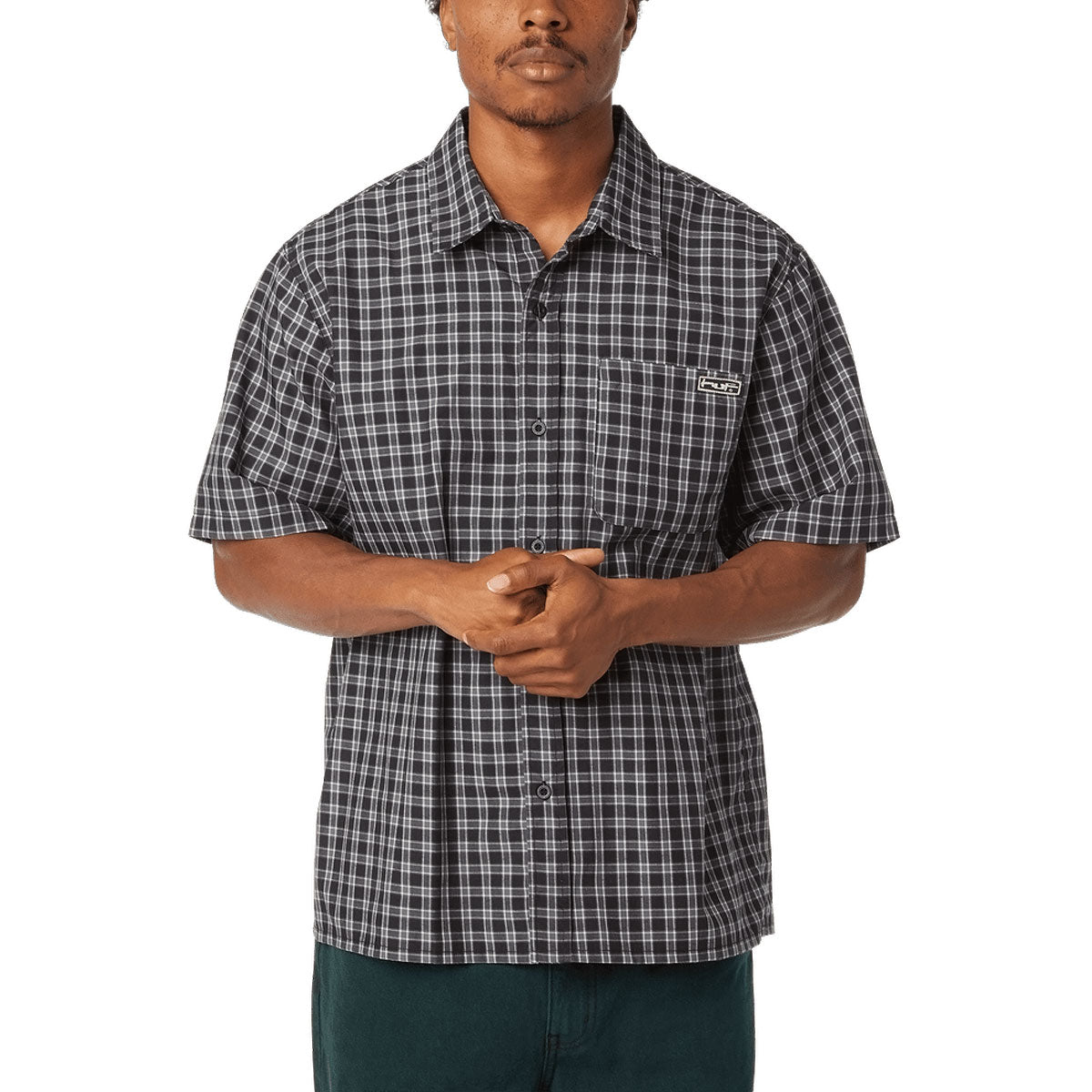 HUF Stretch Micro Plaid Shirt - Black image 1