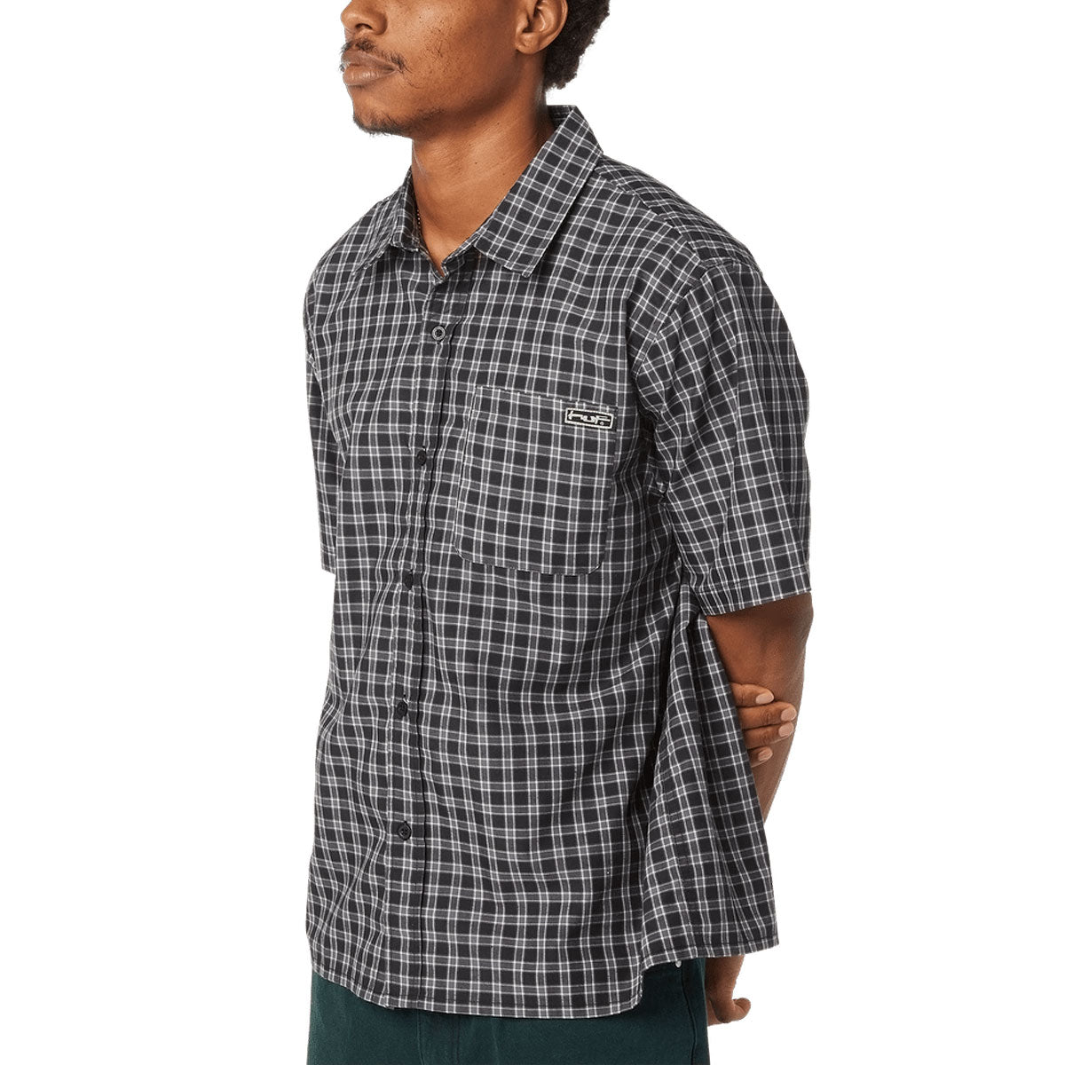 HUF Stretch Micro Plaid Shirt - Black image 5
