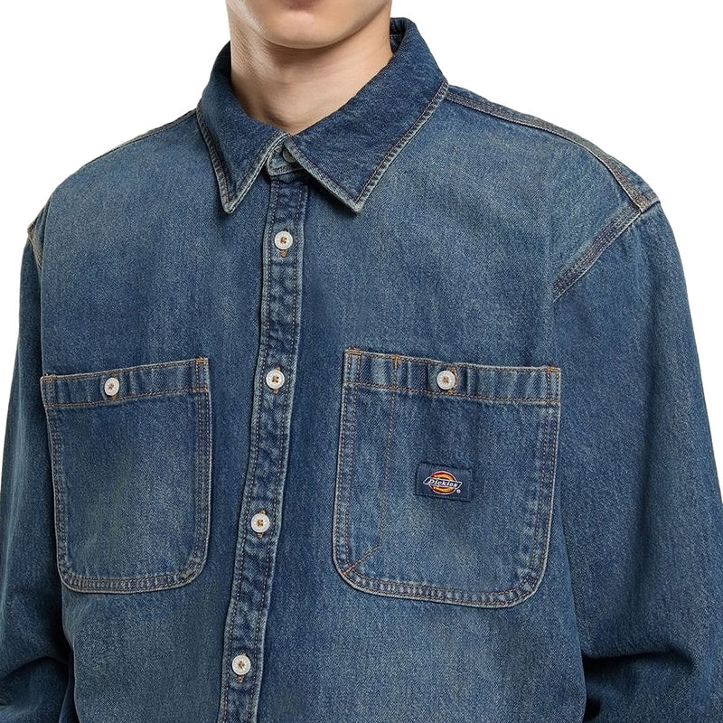 Dickies Mechanic Denim Long Sleeve Shirt - Khaki Tinited Blue