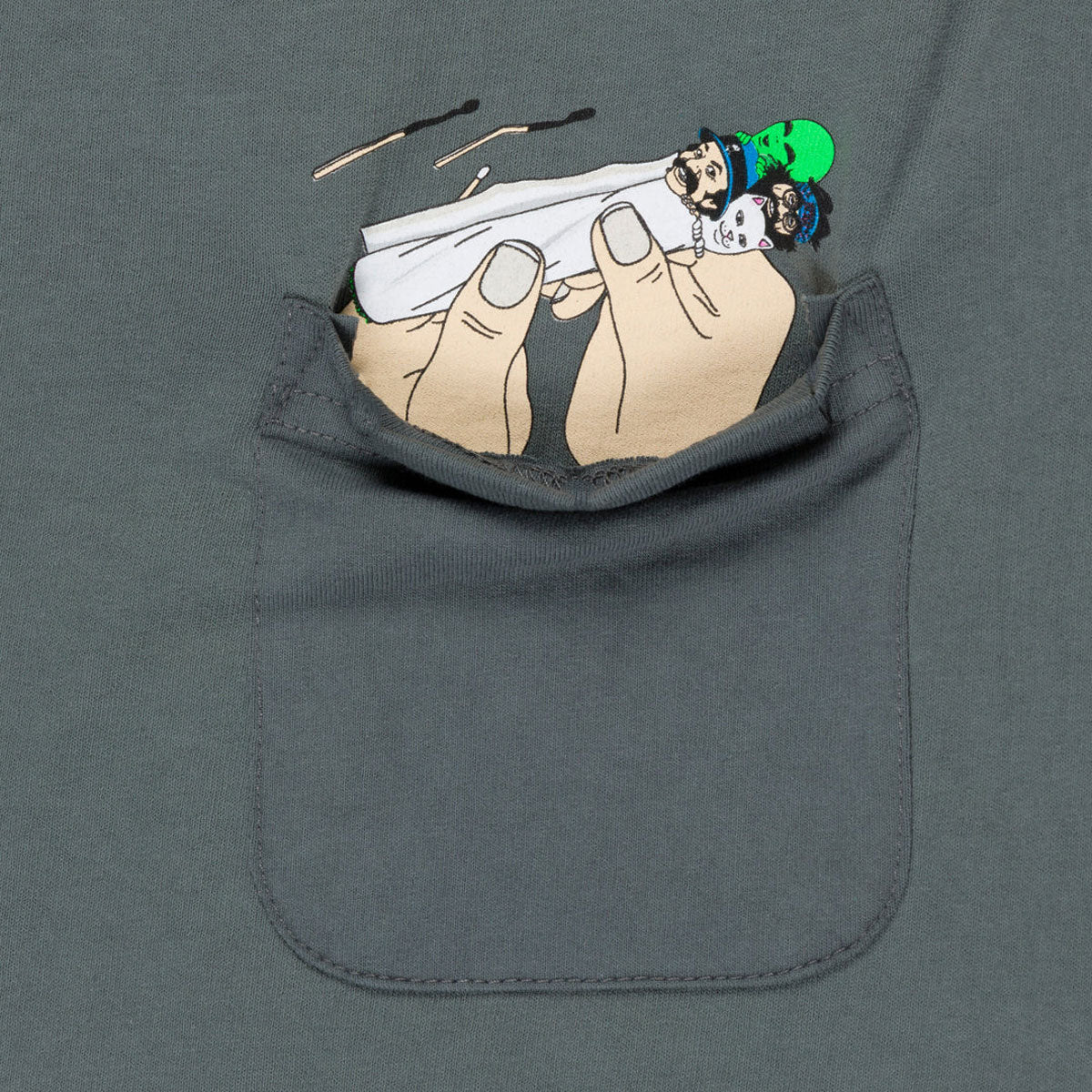 RIPNDIP x Cheech & Chong Roll Me Up Pocket T-Shirt - Charcoal image 3