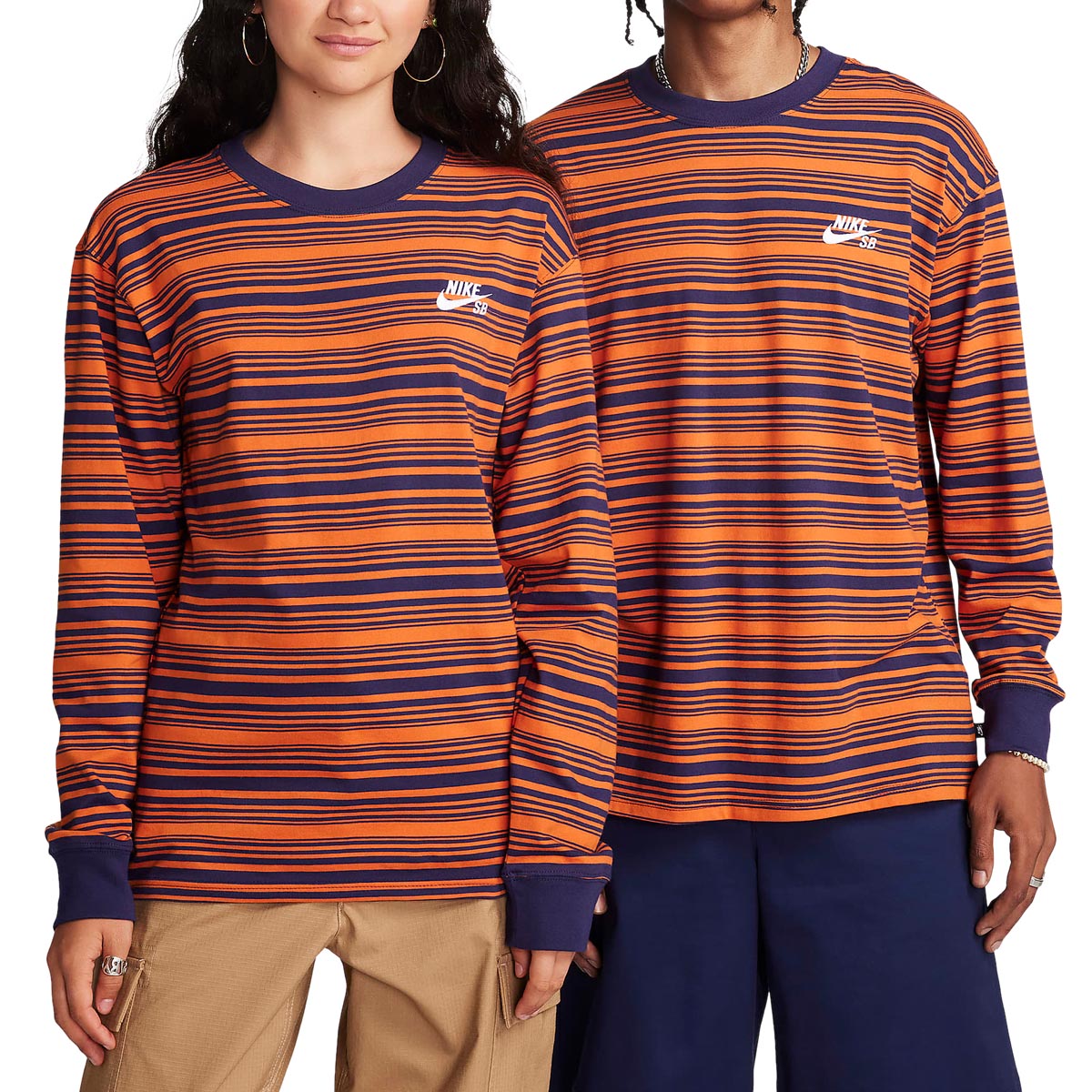Nike SB Long Sleeve Striped T-Shirt - Purple Ink/Campfire Orange image 2