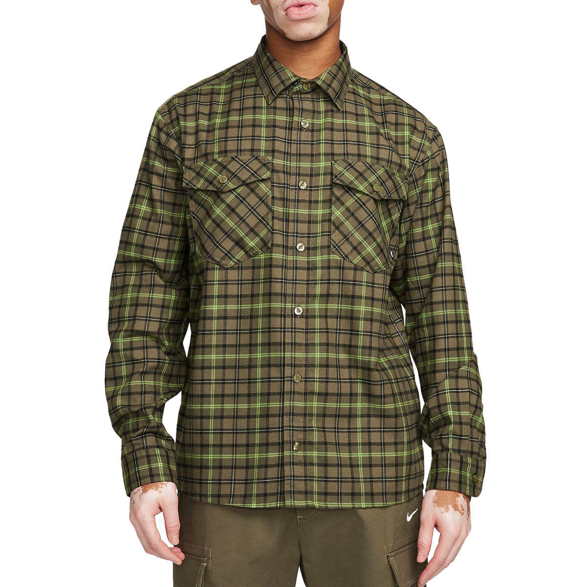 Nike SB Flannel Skate Button Up Shirt - Medium Olive/Cargo Khaki image 1