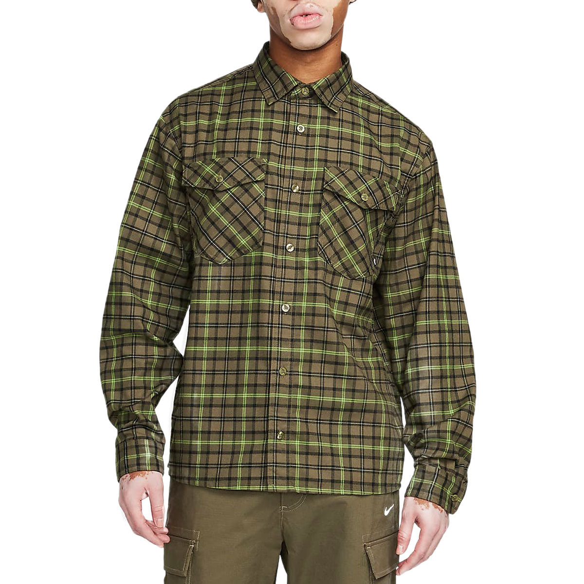 Nike SB Flannel Skate Button Up Shirt - Medium Olive/Cargo Khaki image 4