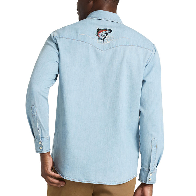 Pendleton Gambler Denim Long Sleeve Shirt - Light Denim/Salmon