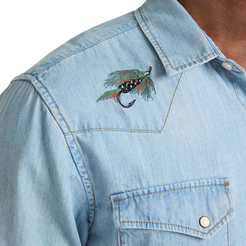 Pendleton Gambler Denim Long Sleeve Shirt - Light Denim/Salmon