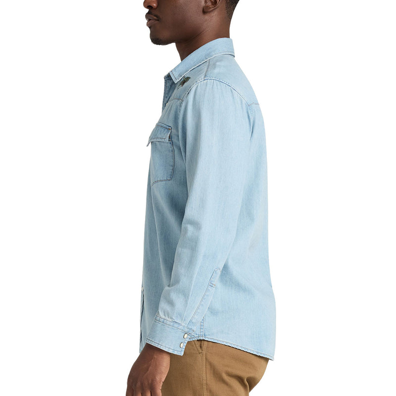 Pendleton Gambler Denim Long Sleeve Shirt - Light Denim/Salmon