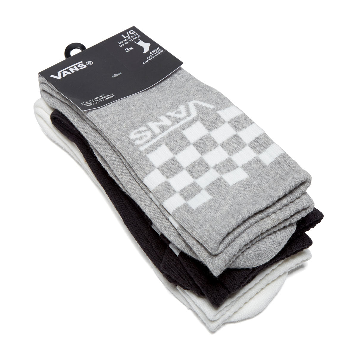Vans Classic Check Crew 3 Pack Of Socks - Black/White image 2
