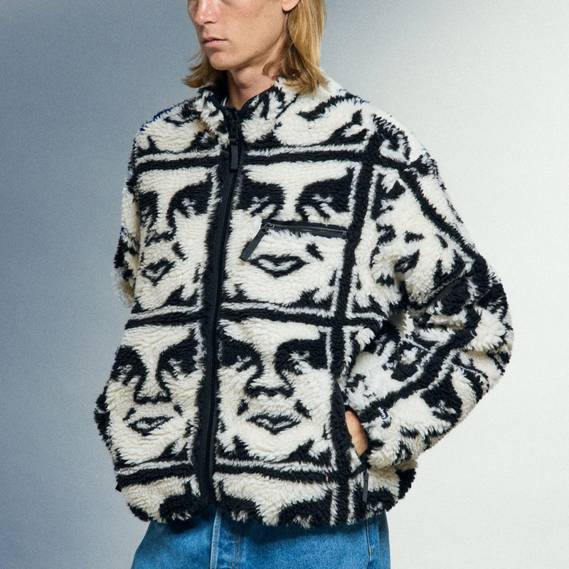 Obey Repeated Icon Sherpa Jacket - Black Multi