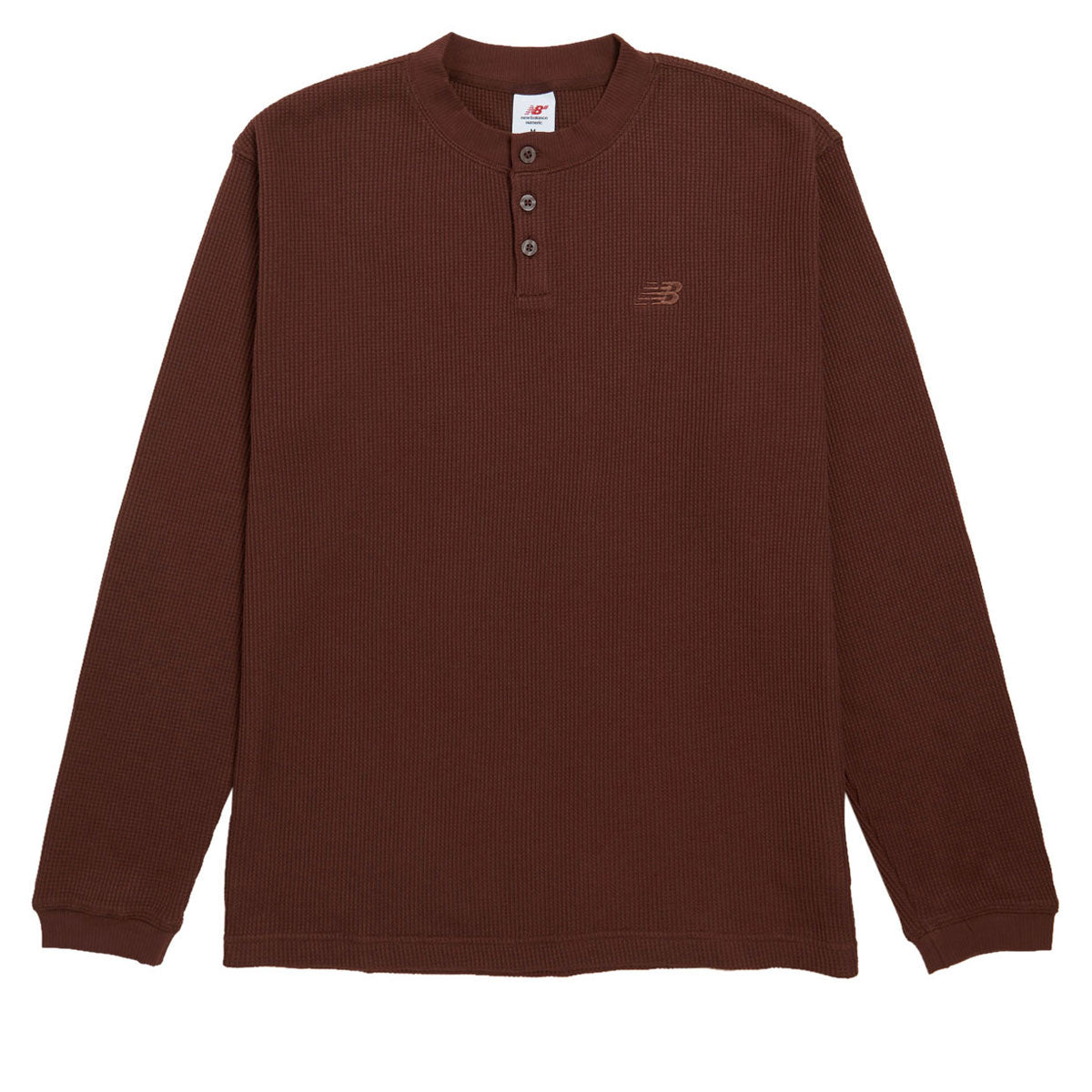 New Balance Numeric Waffle Knit Long Sleeve Henley Shirt - Rich Oak image 1