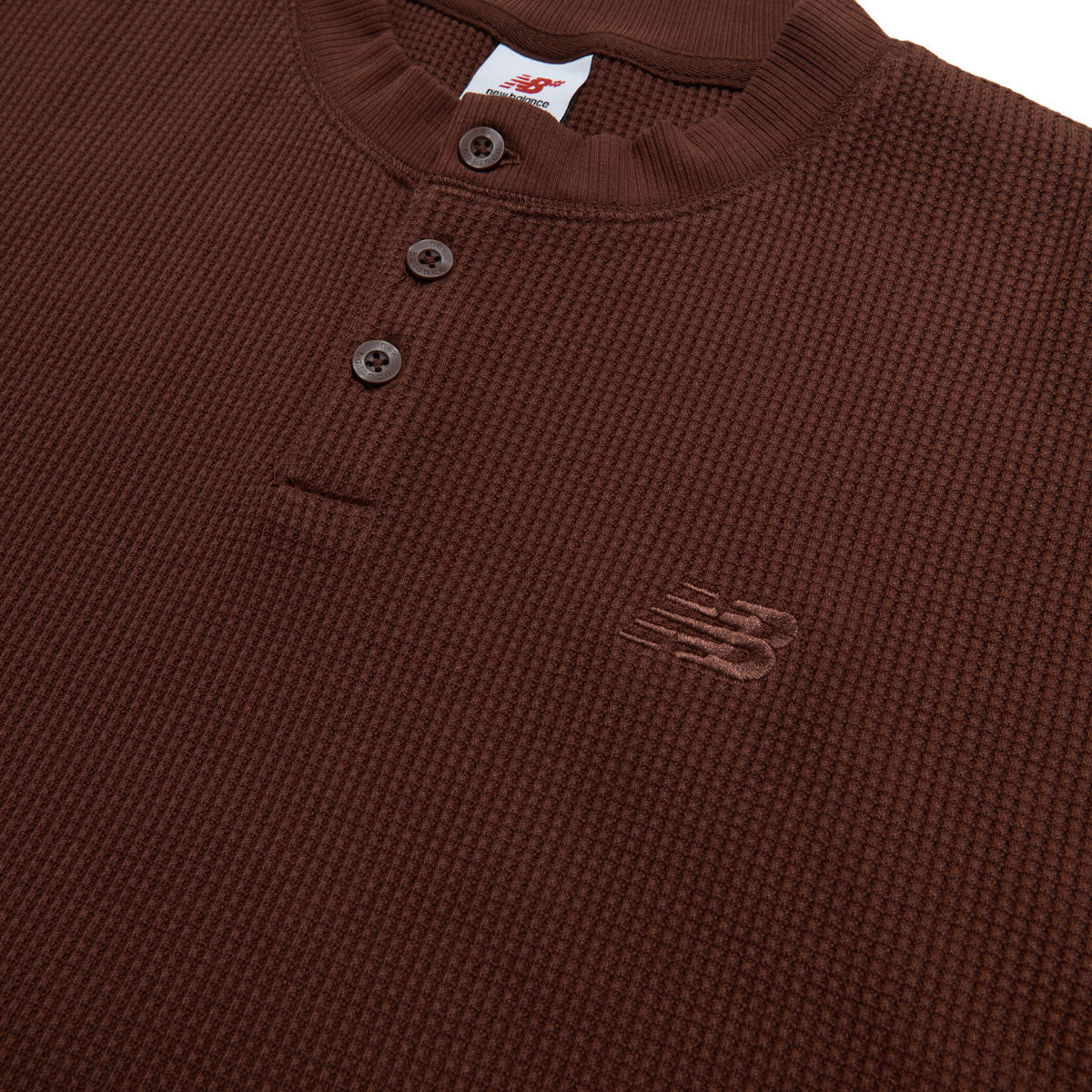 New Balance Numeric Waffle Knit Long Sleeve Henley Shirt - Rich Oak image 2