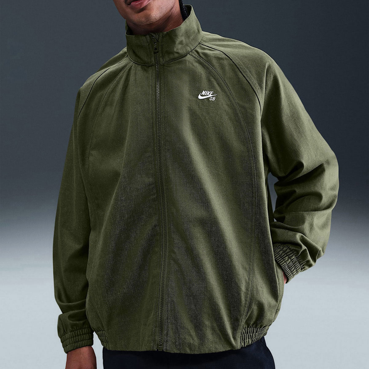 Nike SB Denim Zip Up Track Jacket - Medium Olive/White image 2