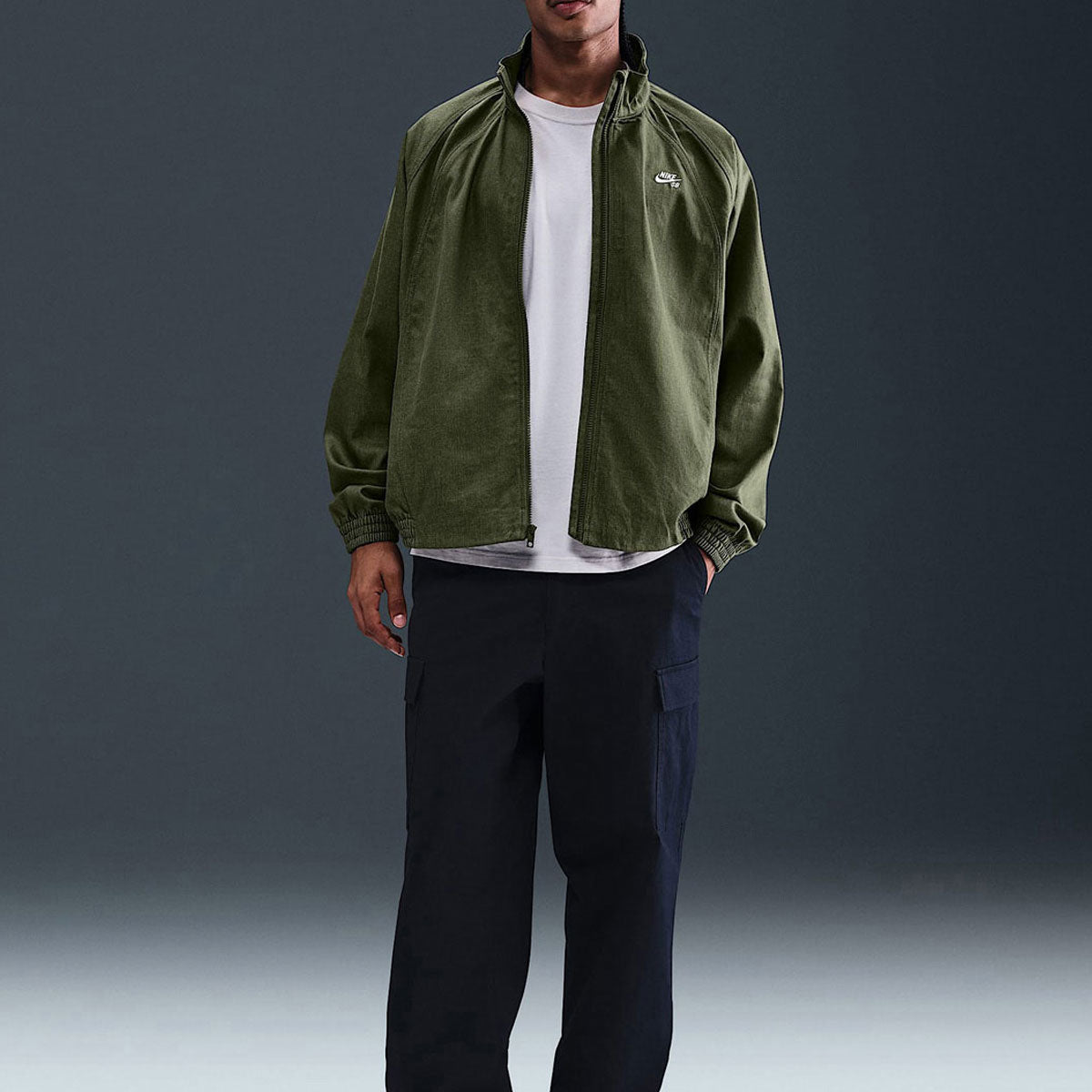 Nike SB Denim Zip Up Track Jacket - Medium Olive/White image 4