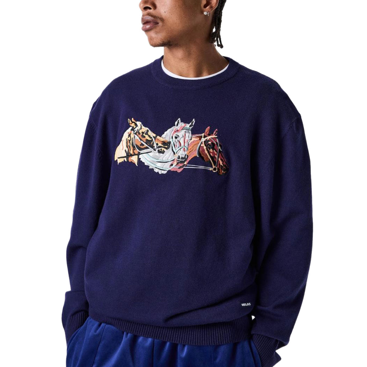 Helas Horses Crewneck Knit Sweatshirt - Navy image 2