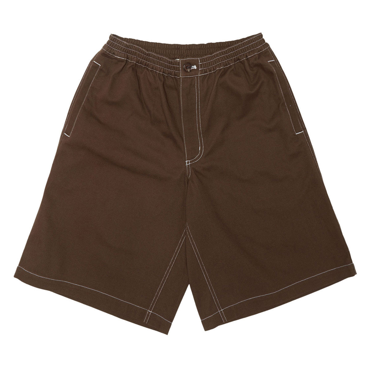 Metalwood Contrast Stitch Elastic Waist Shorts - Dark Chocolate image 1