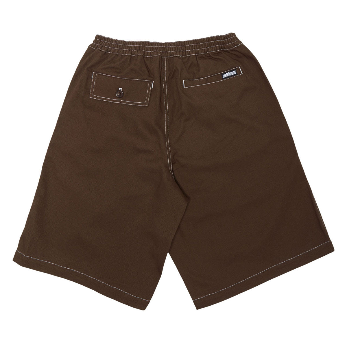 Metalwood Contrast Stitch Elastic Waist Shorts - Dark Chocolate image 2