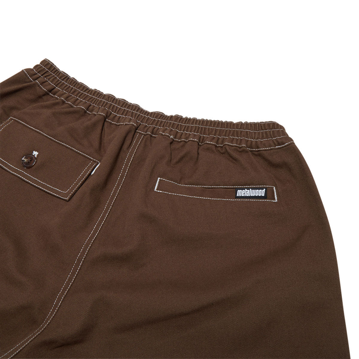 Metalwood Contrast Stitch Elastic Waist Shorts - Dark Chocolate image 4