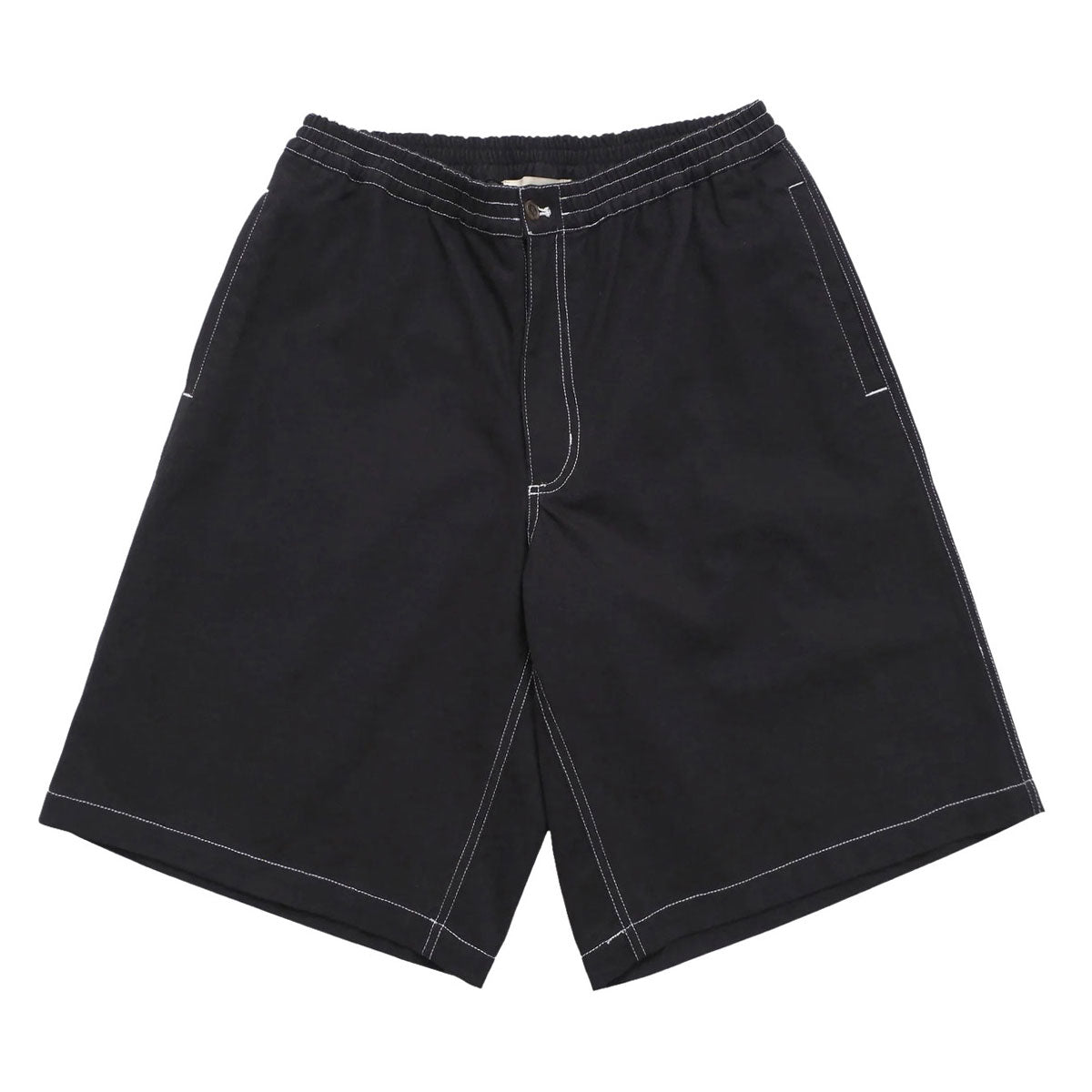 Metalwood Contrast Stitch Elastic Waist Shorts - Black image 1