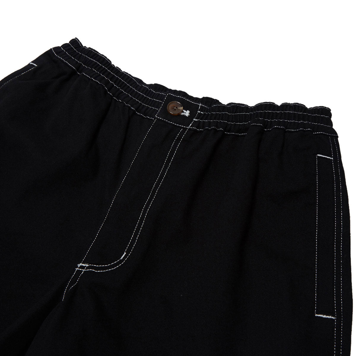 Metalwood Contrast Stitch Elastic Waist Shorts - Black image 3