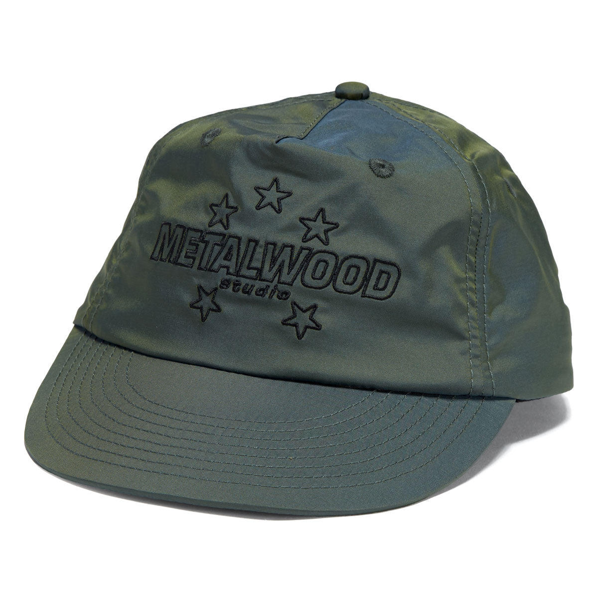 Metalwood Satin Stars 5 Panel Snapback Hat - Green image 1