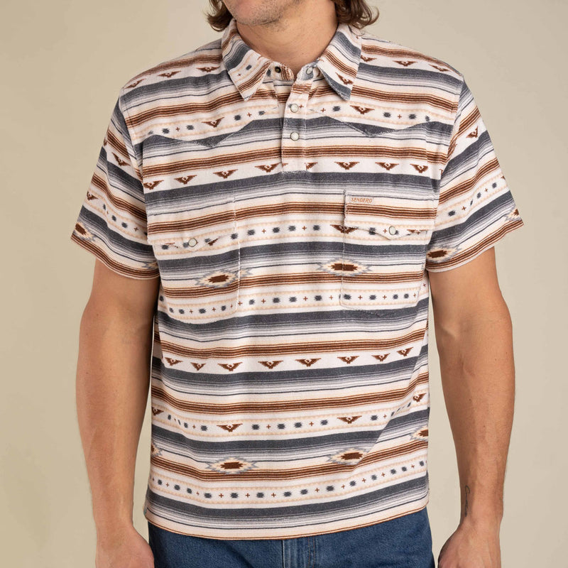 Sendero Cantina Terry Polo Shirt - Gray/Tan Southwest