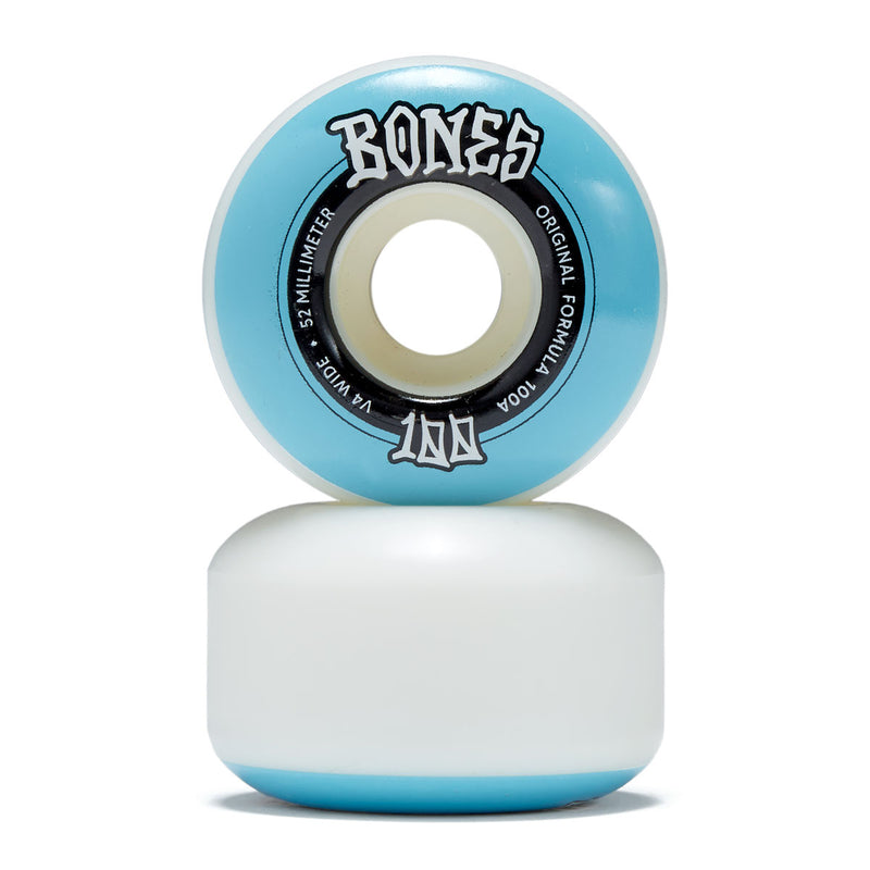 Bones 100s Wides 100a V4 Wide Skateboard Wheels - White - 52mm