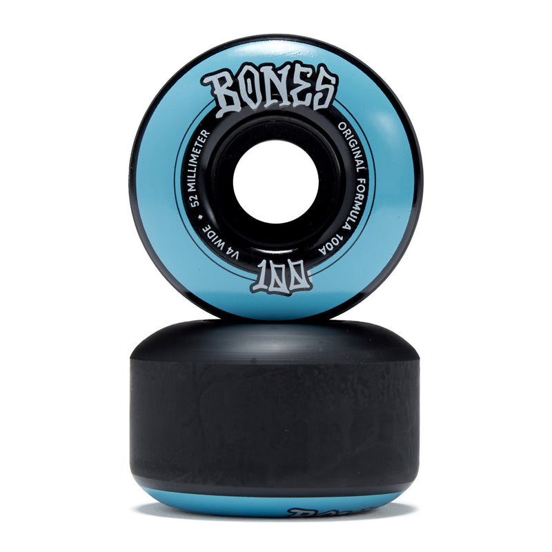 Bones 100s Wides 100a V4 Wide Skateboard Wheels - Black - 52mm