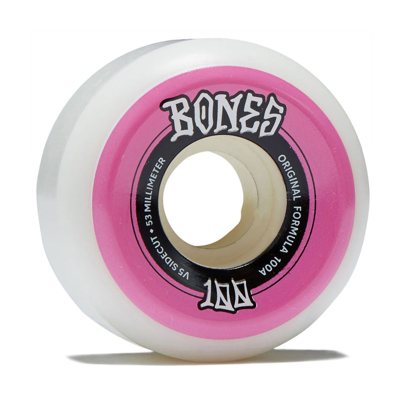 Bones 100s Sidecuts 100a V5 Sidecut Skateboard Wheels - White - 53mm