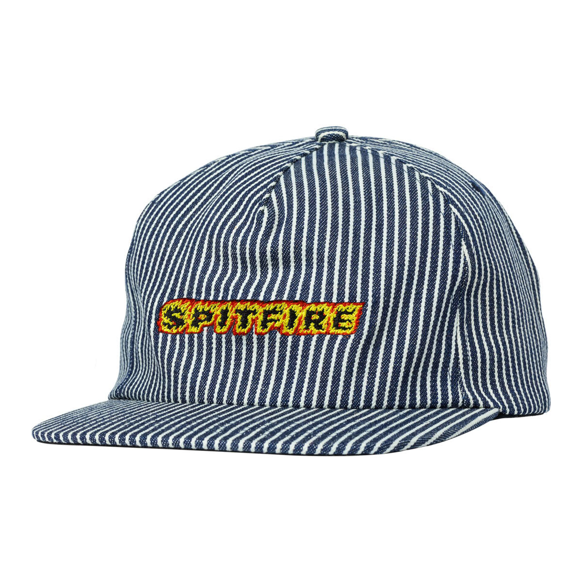 Spitfire Flames Script Hat - Indigo Railroad Stripe image 1