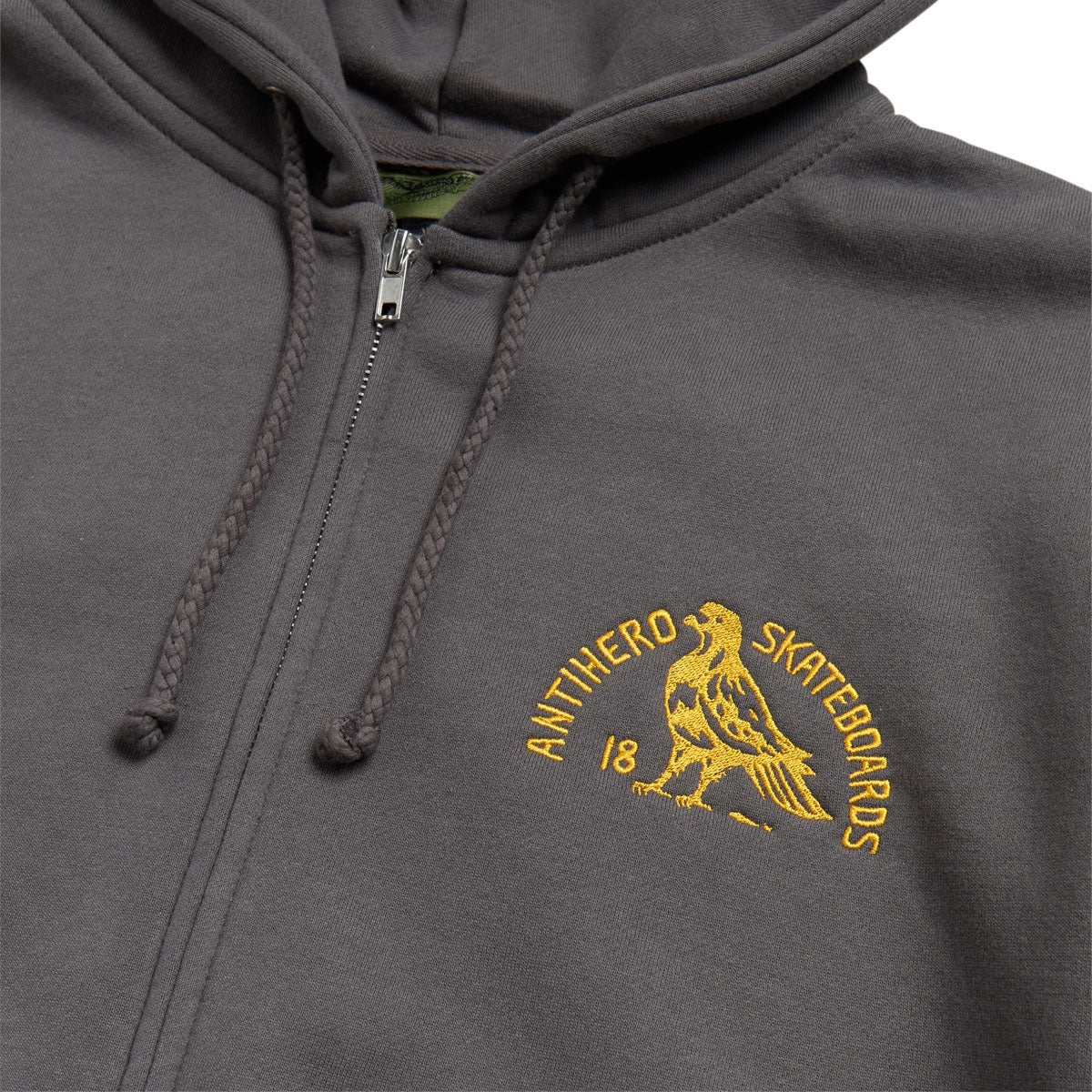 Anti-Hero Rock Dove Emb Zip Up Hoodie - Charcoal/Gold Embroidery image 2