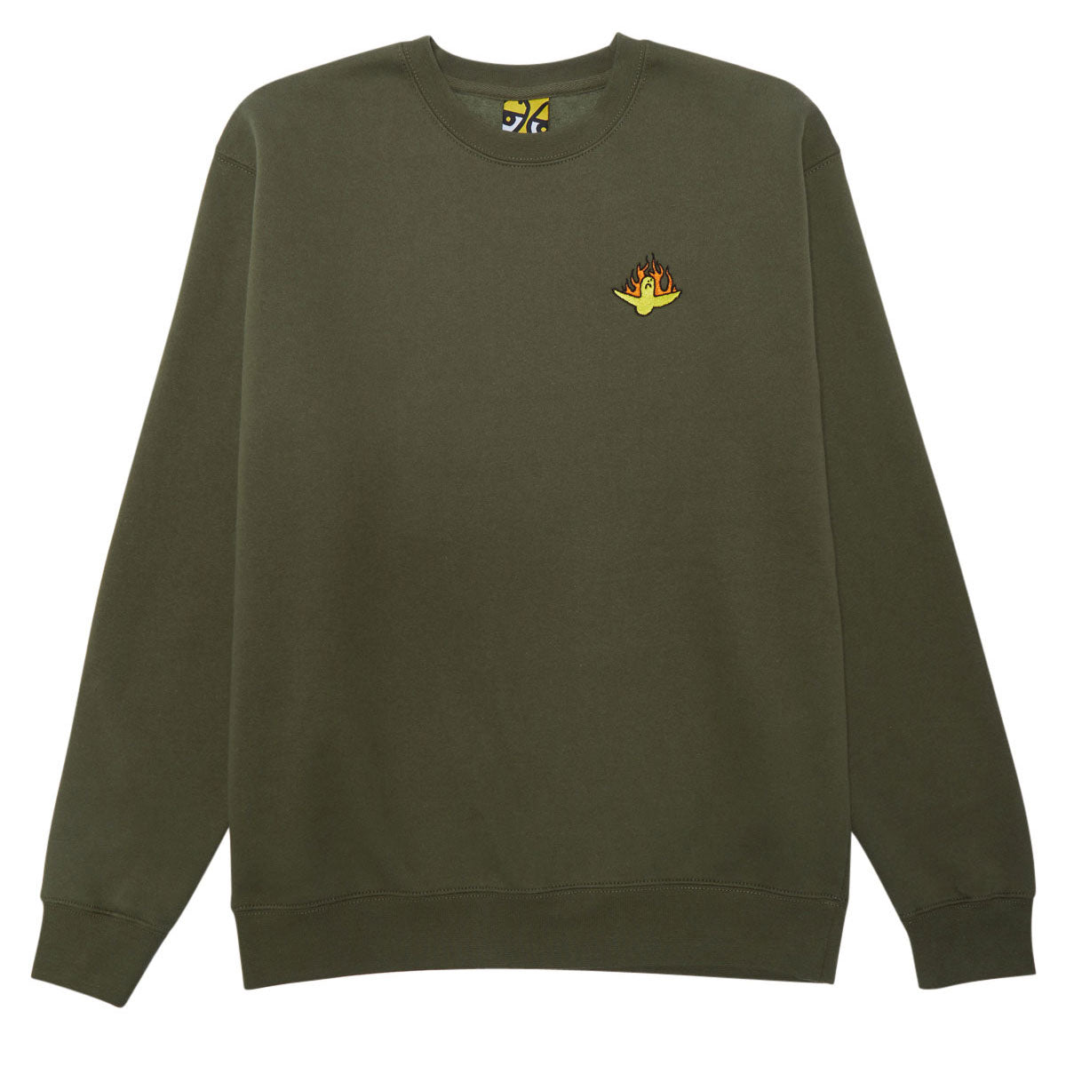 Krooked Fire Bird Emb Sweatshirt - Army/Yellow/Orange/Black Embroidery image 1