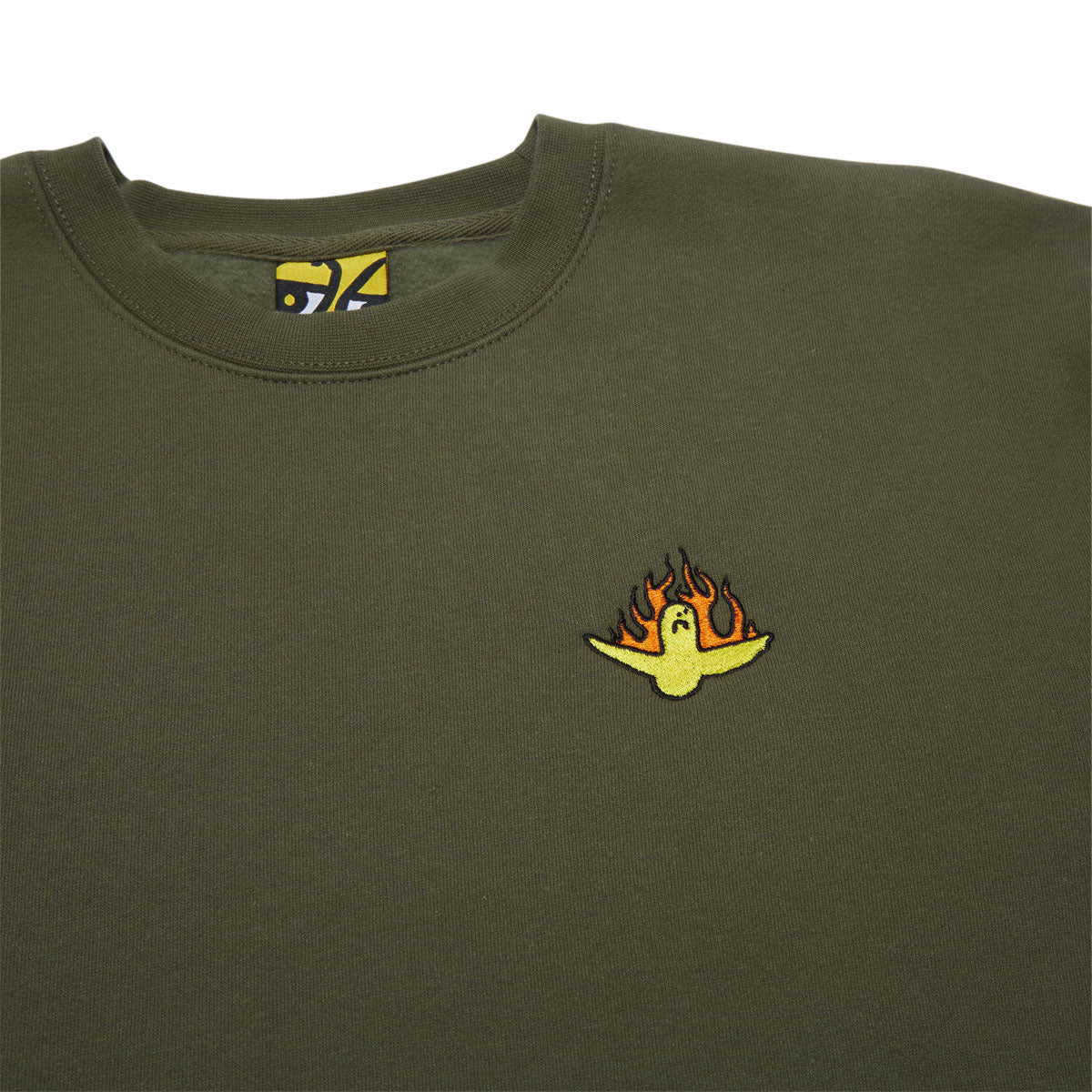 Krooked Fire Bird Emb Sweatshirt - Army/Yellow/Orange/Black Embroidery image 2