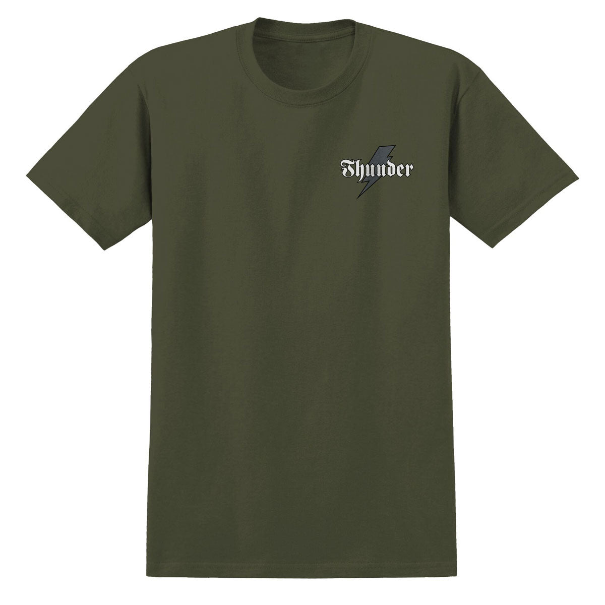 Thunder Bolt Script T-Shirt - Military Green/Grey/White/Black Prints image 1