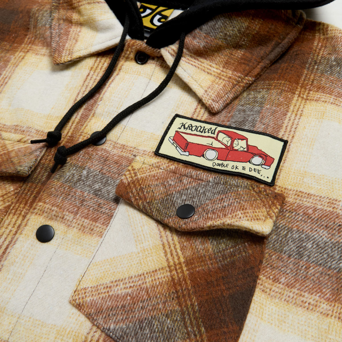 Krooked Double Ok Hooded Long Sleeve Shirt - Brown/Tan Plaid/Multi Color Patch image 3