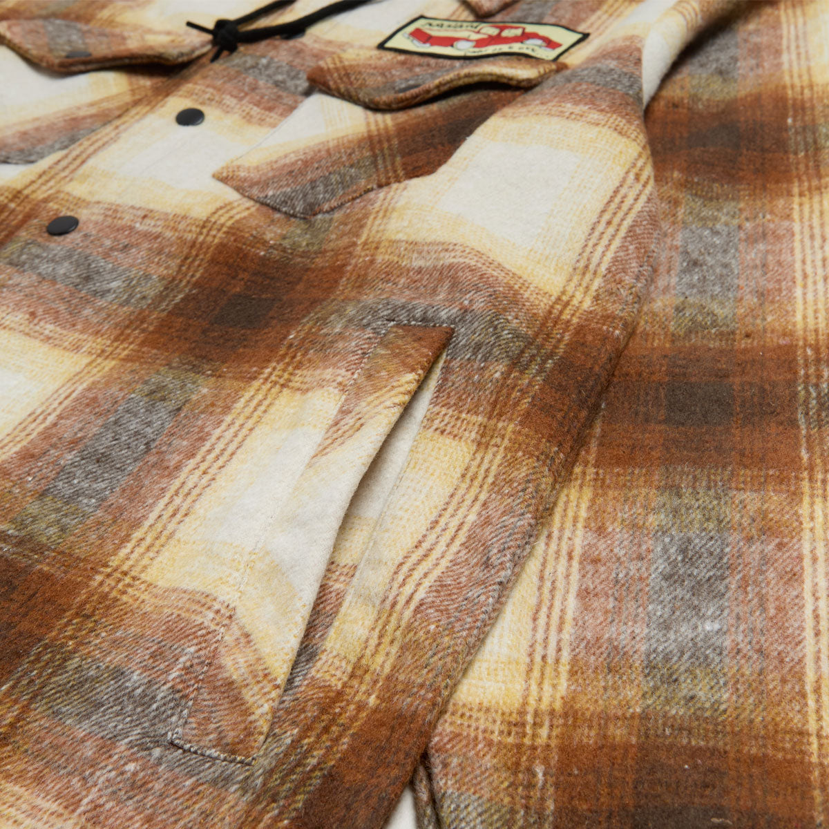 Krooked Double Ok Hooded Long Sleeve Shirt - Brown/Tan Plaid/Multi Color Patch image 4