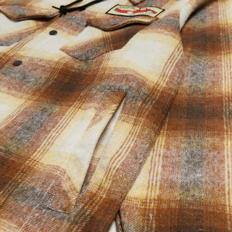 Krooked Double Ok Hooded Long Sleeve Shirt - Brown/Tan Plaid/Multi Color Patch